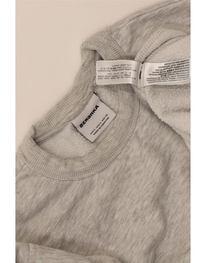 BERSHKA Suéter feminino oversized UK 10 pequeno algodão manchado cinza