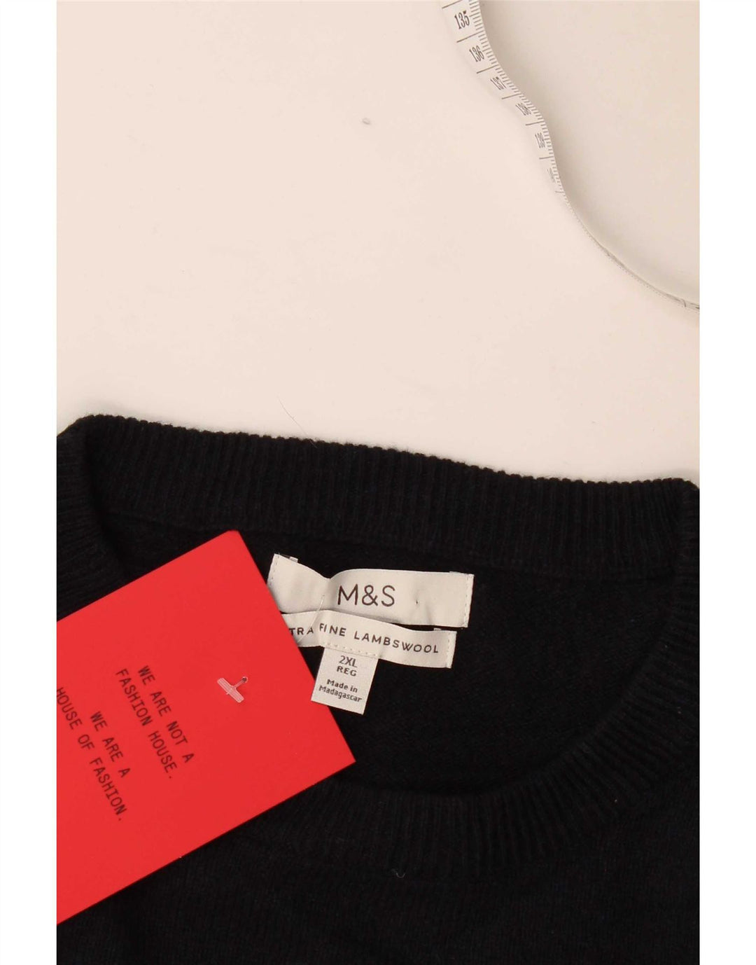 Suéter masculino Marks & Spencer com gola redonda 2XL lã de cordeiro azul marinho