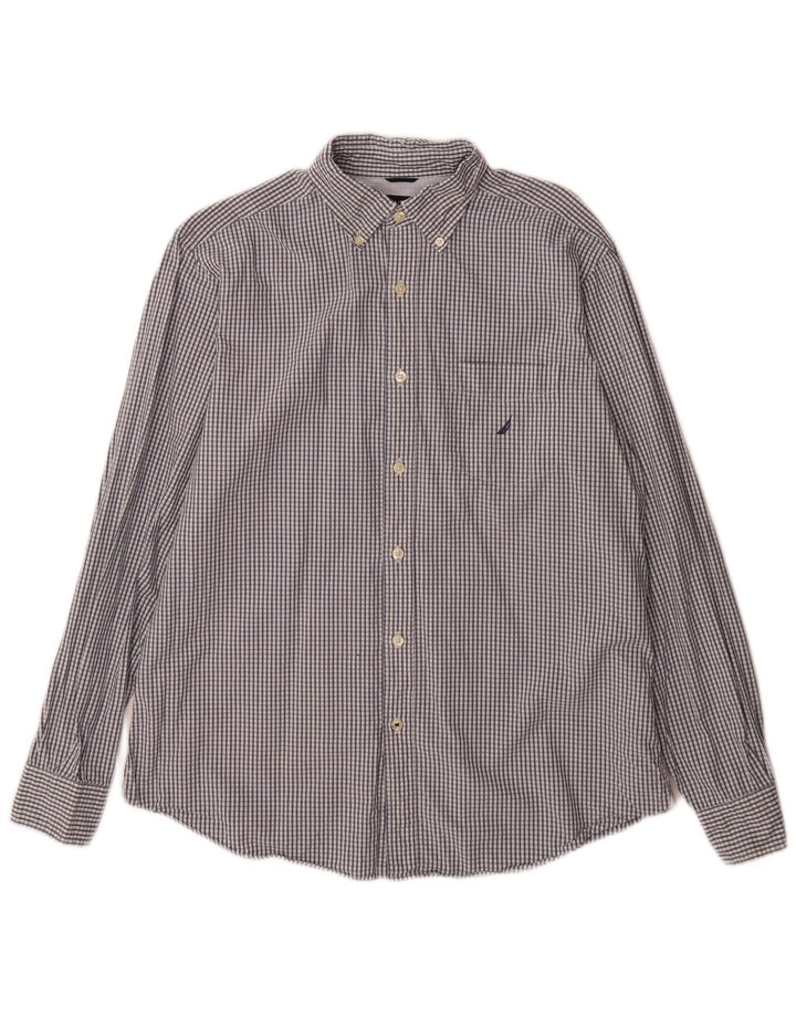 Camisa masculina Nautica de algodão guingão azul médio