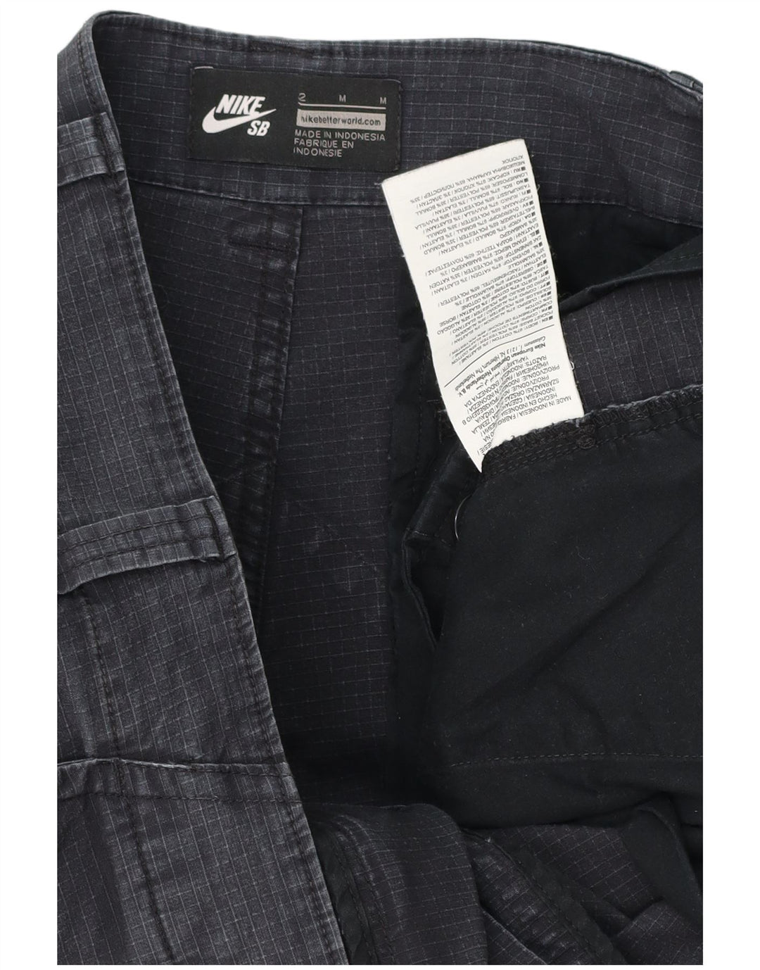 Shorts cargo masculino Nike médio W32 cinza xadrez algodão