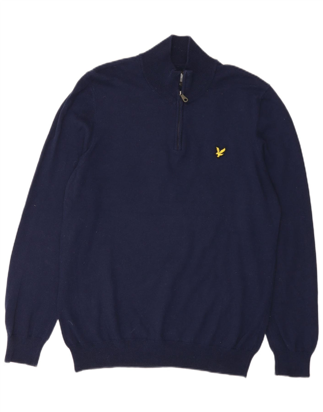 Lyle & Scott Suéter masculino com gola e zíper, algodão azul marinho médio