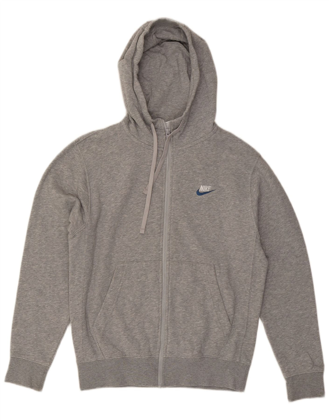 Suéter masculino NIKE com capuz e zíper pequeno cinza manchado de algodão