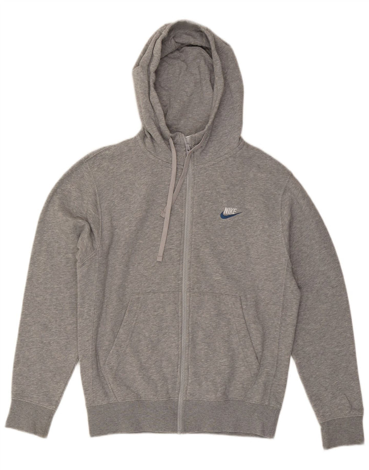 Suéter masculino NIKE com capuz e zíper pequeno cinza manchado de algodão