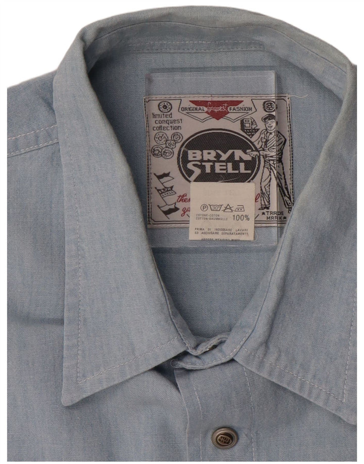 Camisa masculina de manga curta Bryn Stell grande algodão azul