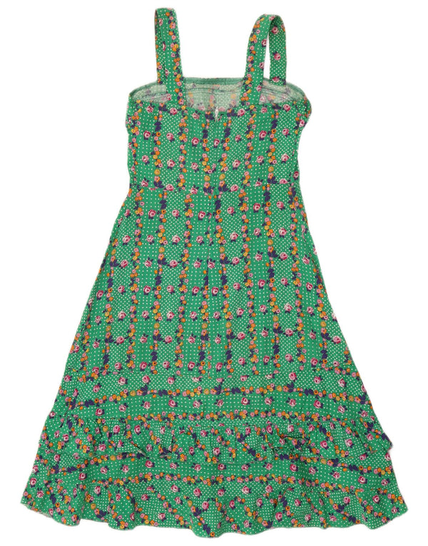 Vestido feminino vintage sem mangas evasê UK 4 XS verde floral