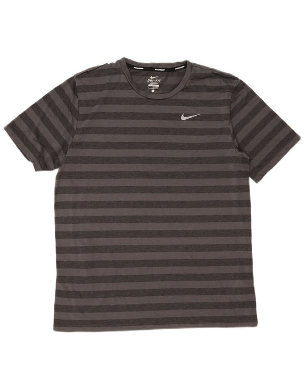 Camiseta masculina Nike Dri Fit grande poliéster listrado cinza