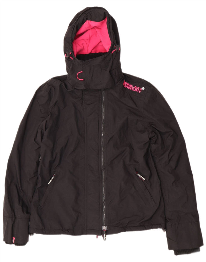 Jaqueta corta-vento feminina Superdry com capuz UK 16 grande nylon preto