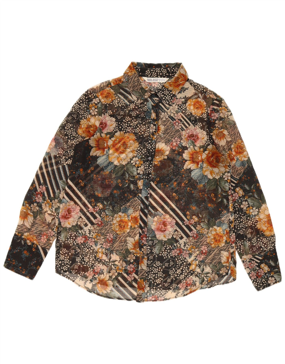 Blusa feminina Zara UK 14 poliéster floral multicolorido médio