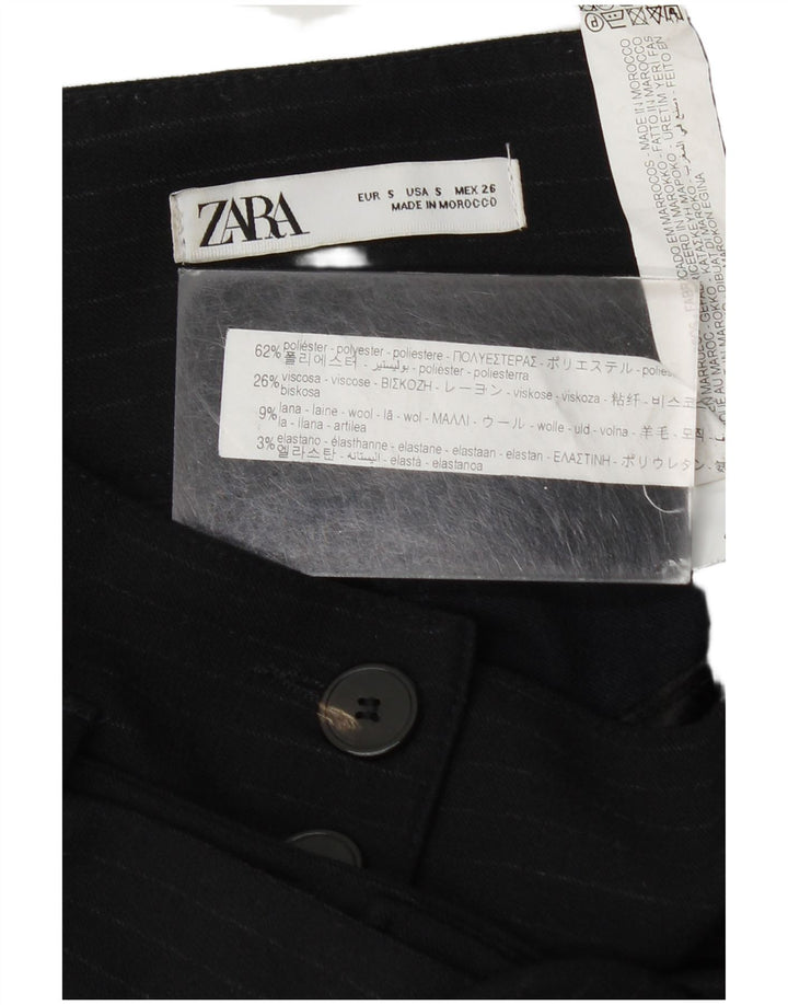 Zara Calça Harém Feminina Pequena W26 L25 Azul Marinho Risca de Giz Poliéster