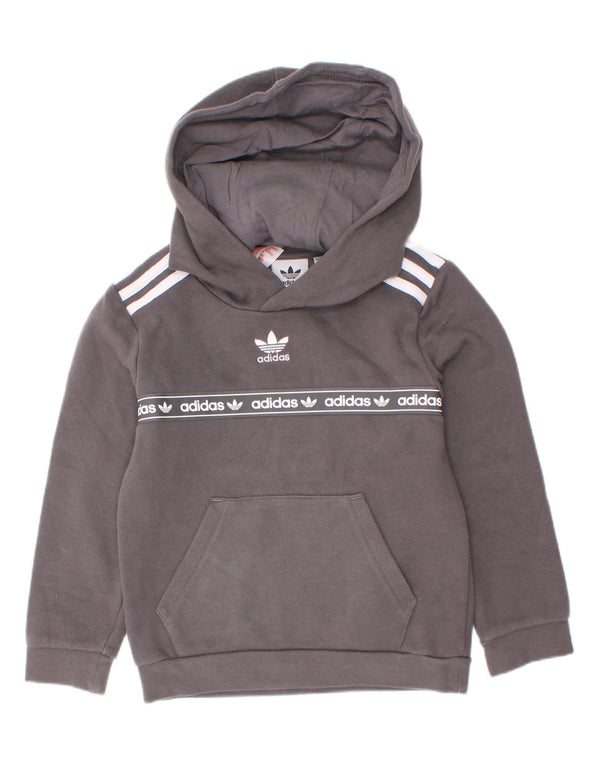 Suéter com capuz gráfico Adidas Boys 5-6 anos algodão cinza