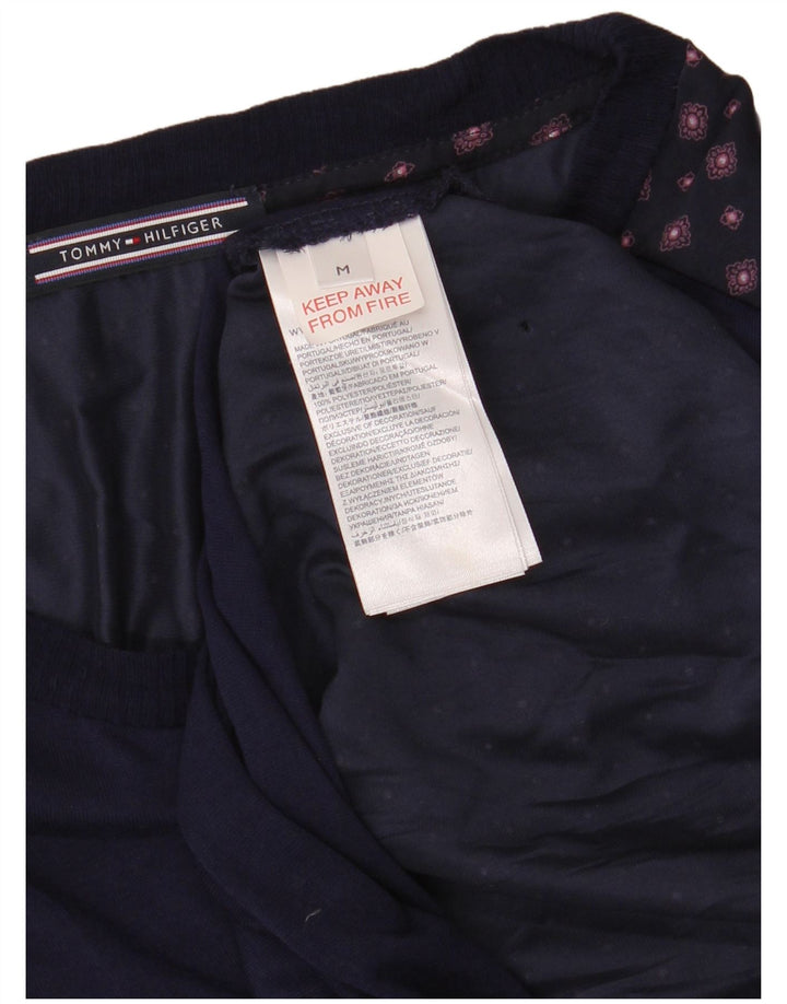 Top feminino Tommy Hilfiger manga comprida UK 12 médio azul marinho geométrico