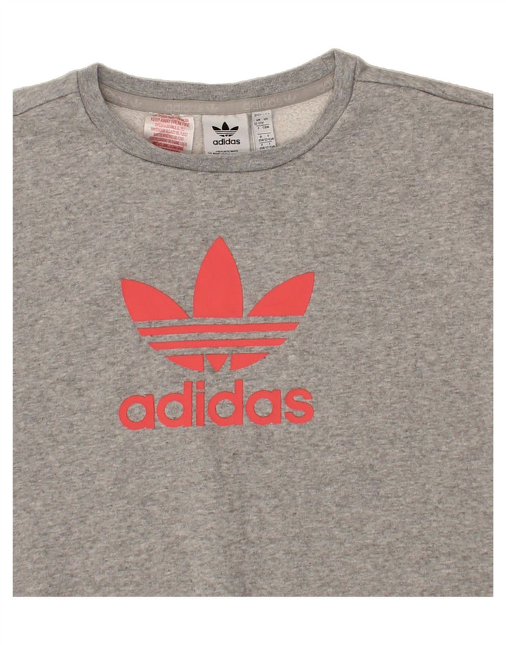 ADIDAS Girls Graphic Sweatshirt Jumper 12-13 Years Grey Cotton Vintage Adidas and Second-Hand Adidas from Messina Hembry 
