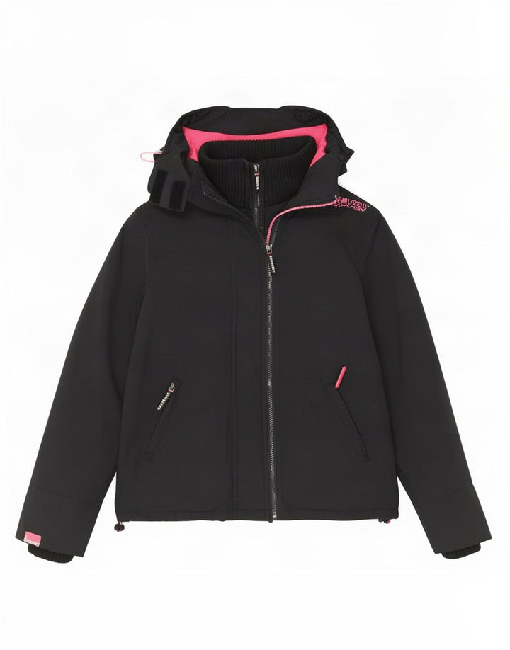 Jaqueta corta-vento feminina Superdry com capuz e blusão UK 14 médio preto