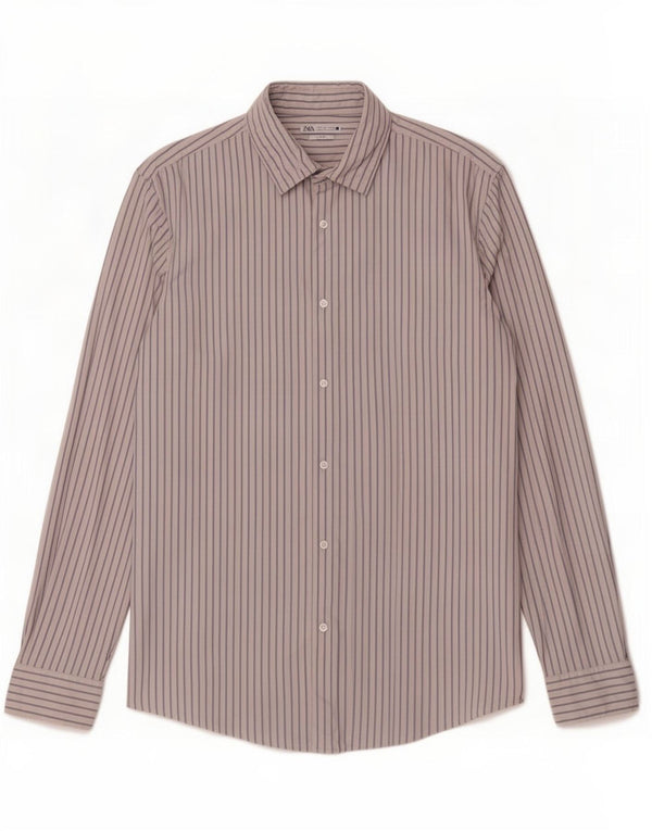 Camisa masculina Zara Slim Fit grande listra branca