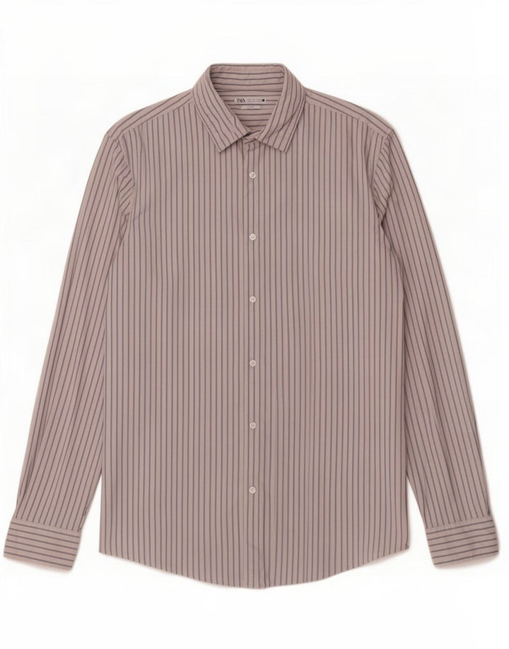 Camisa masculina Zara Slim Fit grande listra branca