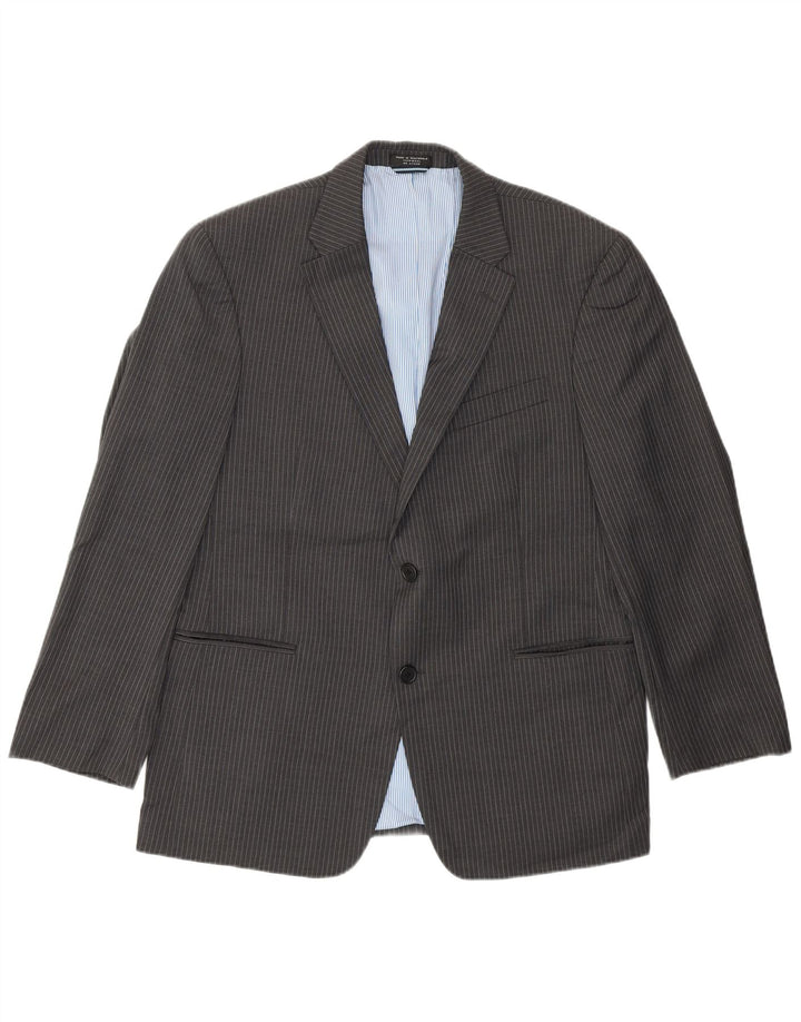 Jaqueta blazer masculina Tommy Hilfiger com 2 botões Reino Unido 40 grande lã listrada cinza