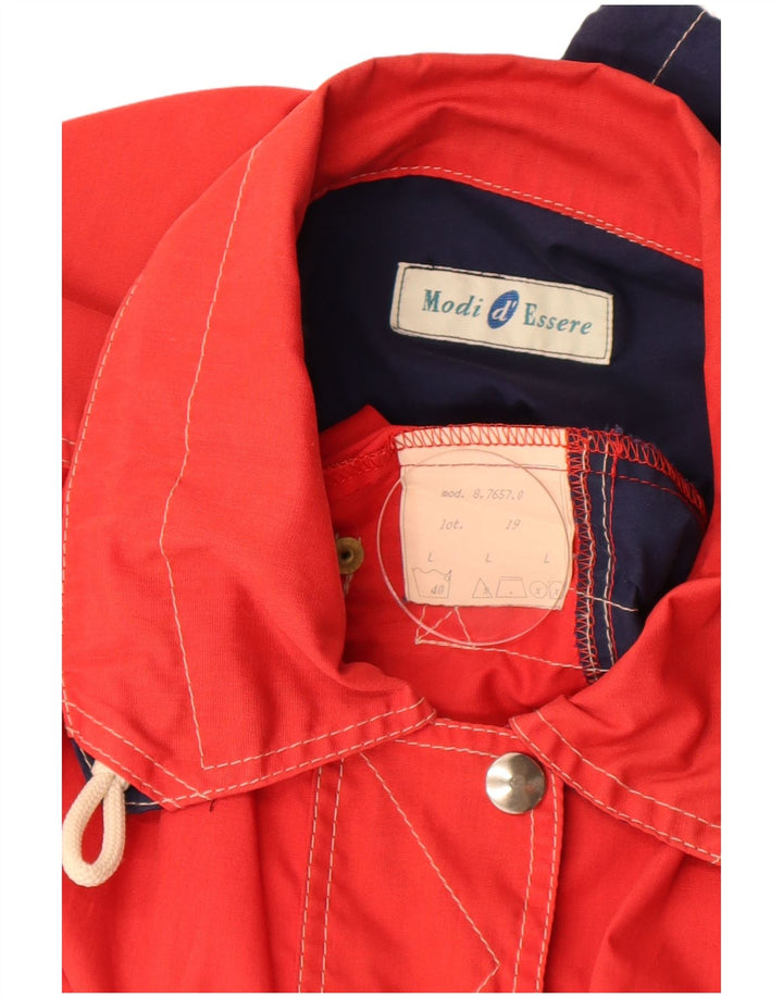 Jaqueta utilitária feminina vintage Reino Unido 16 grande poliéster vermelho Colourblock