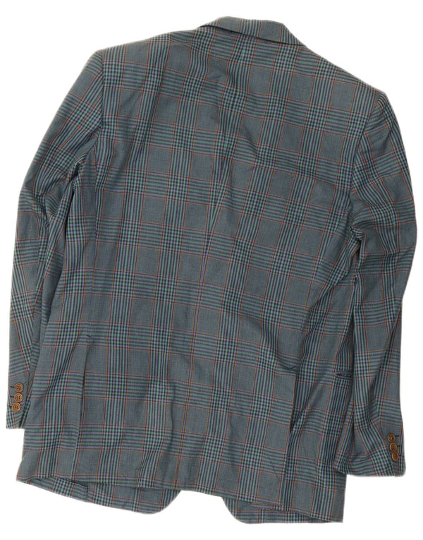 Jaqueta blazer masculina vintage com 2 botões IT 52 grande algodão xadrez azul marinho