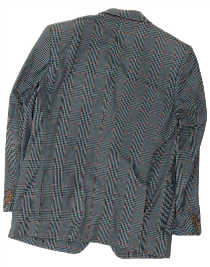 Jaqueta blazer masculina vintage com 2 botões IT 52 grande algodão xadrez azul marinho