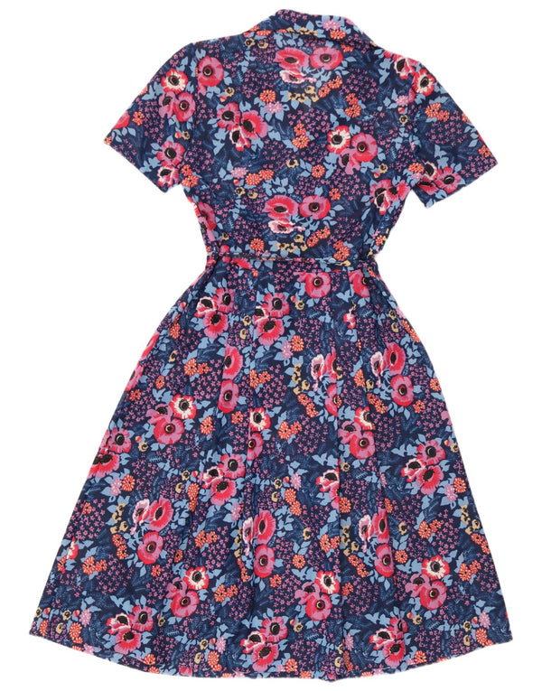 Vestido feminino vintage evasê UK 10 pequeno floral azul