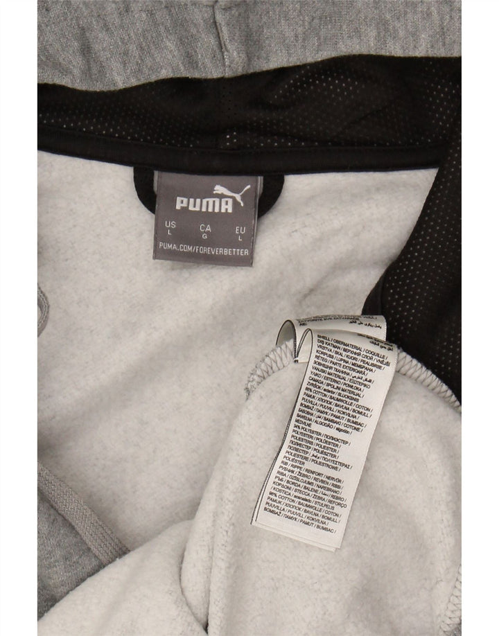Suéter masculino PUMA com capuz e zíper gráfico grande algodão cinza