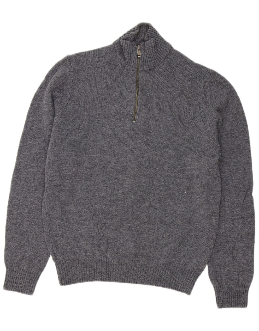 Suéter masculino Marks & Spencer com zíper e gola em lã de cordeiro cinza médio