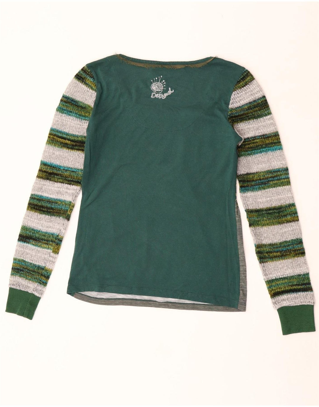 Top gráfico feminino Desigual manga comprida UK 12 poliéster floral verde médio