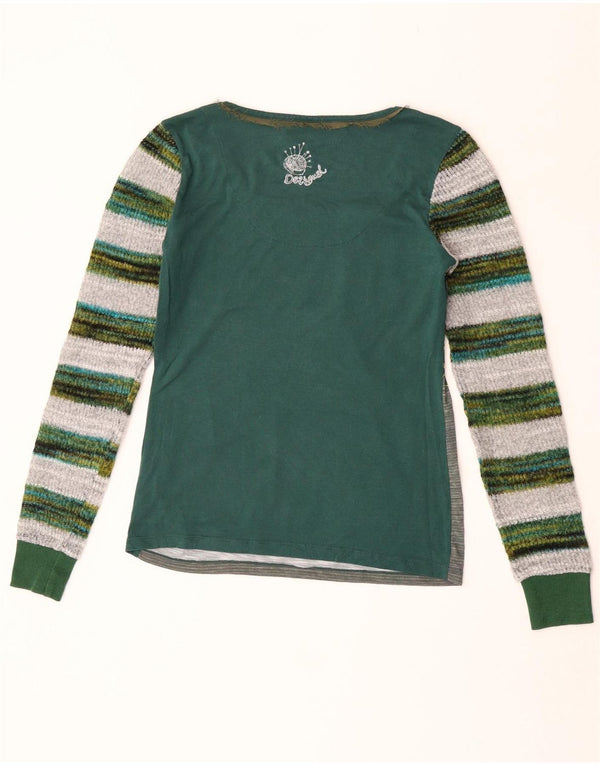 Top gráfico feminino Desigual manga comprida UK 12 poliéster floral verde médio