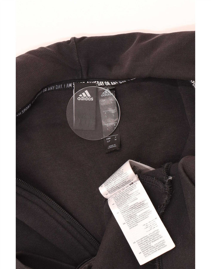 Adidas masculino zip moletom com capuz pequeno algodão preto