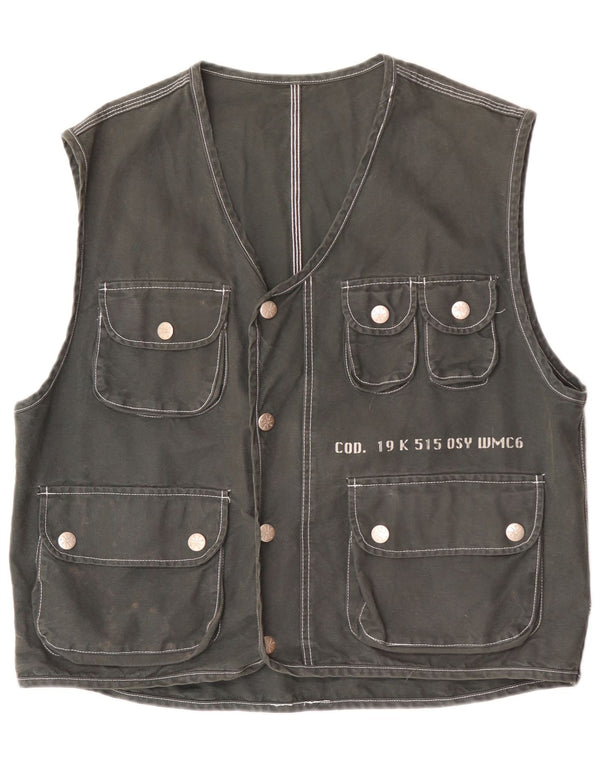 Colete utilitário masculino vintage UK 40 algodão cáqui grande