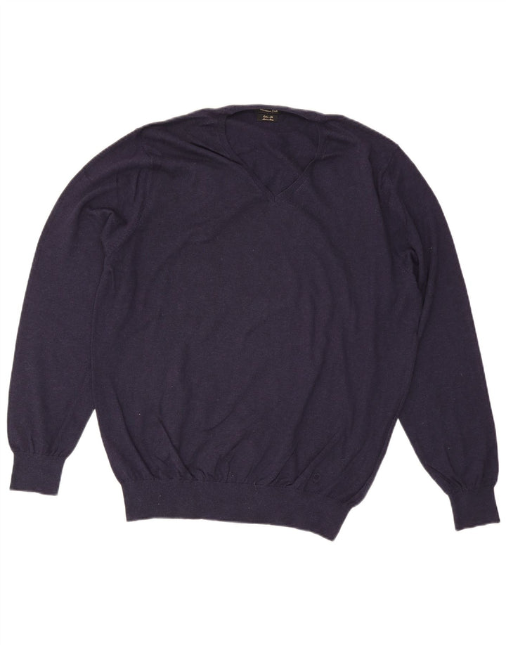 Suéter masculino Massimo Dutti com decote em V XL azul marinho algodão