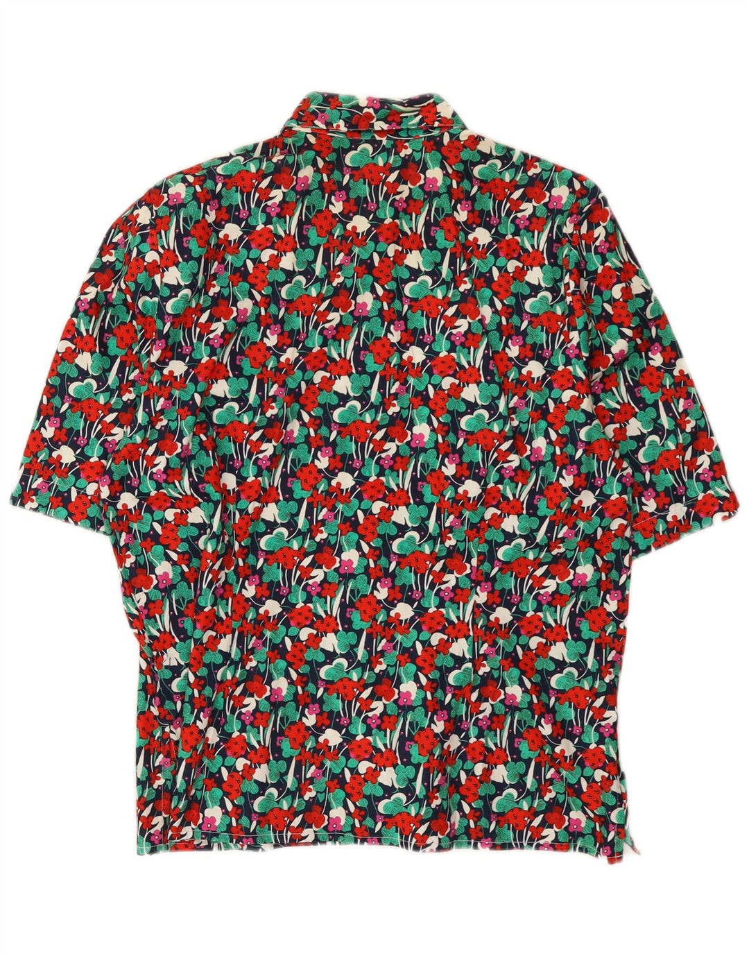 Blusa feminina vintage manga curta UE 38 média floral multicolorida