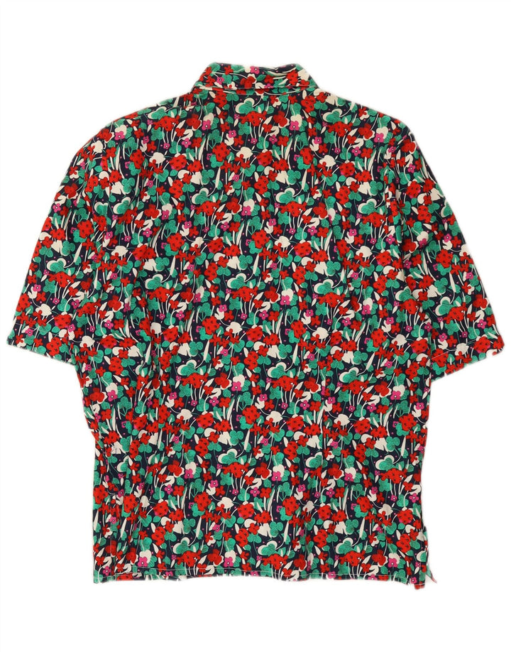 Blusa feminina vintage manga curta UE 38 média floral multicolorida