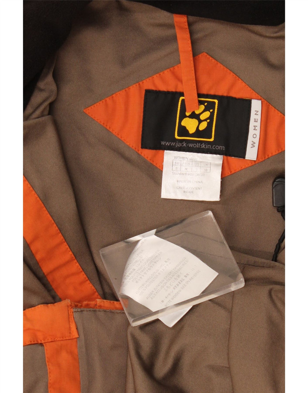 Jaqueta de chuva feminina com capuz Jack Wolfskin Reino Unido 14 bloco colorido laranja médio