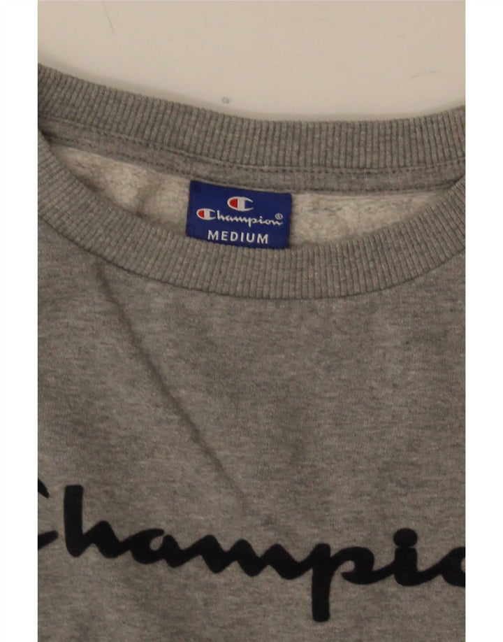 Champion masculino gráfico moletom jumper médio cinza manchado
