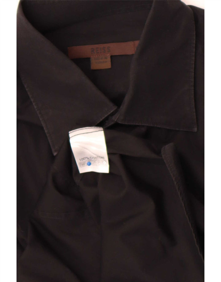 Camisa masculina Reiss de algodão preto médio