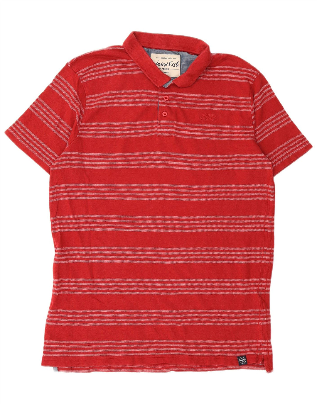 Camisa polo masculina Weird Fish grande algodão listrado vermelho
