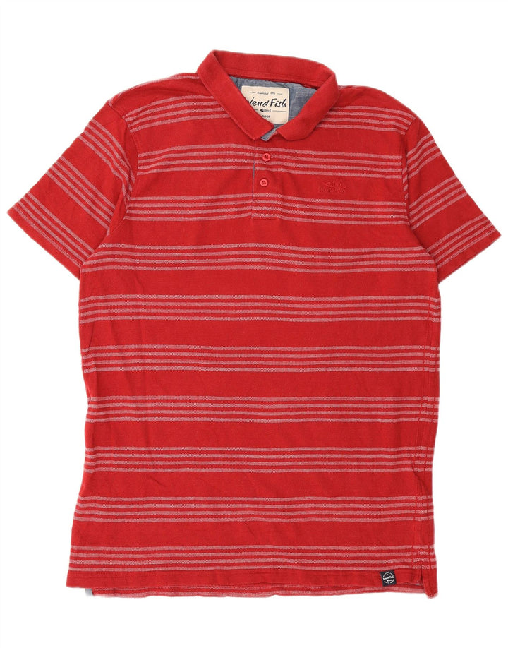 Camisa polo masculina Weird Fish grande algodão listrado vermelho
