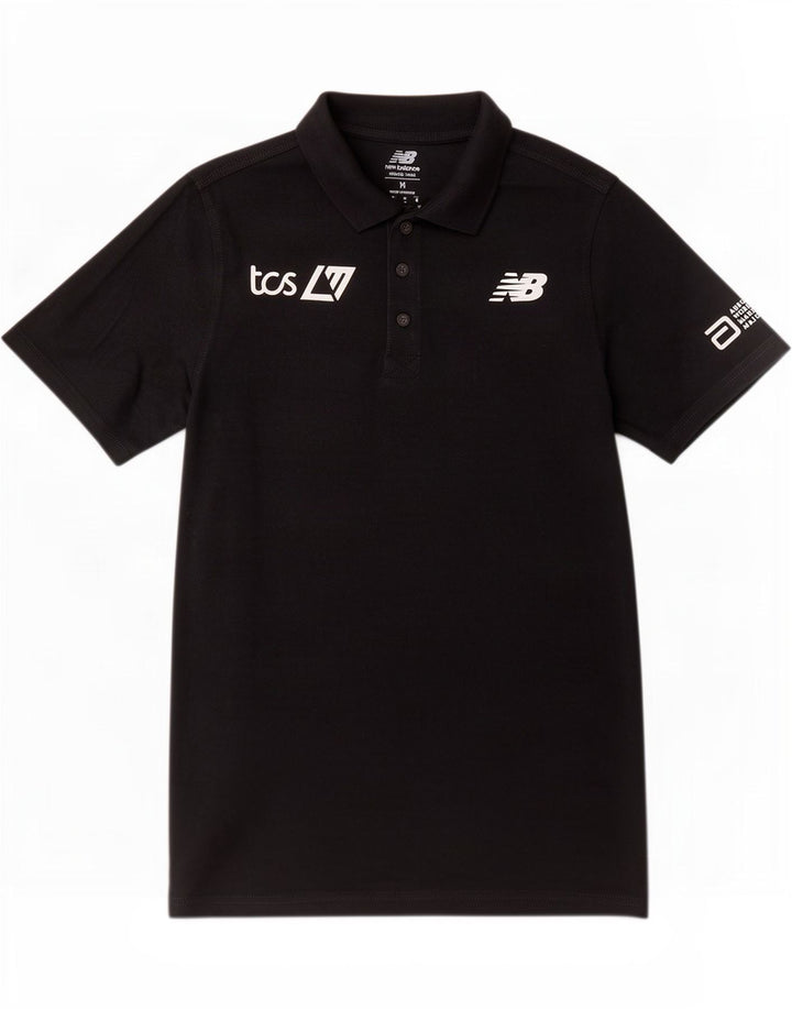 Camisa pólo gráfica masculina New Balance algodão preto médio