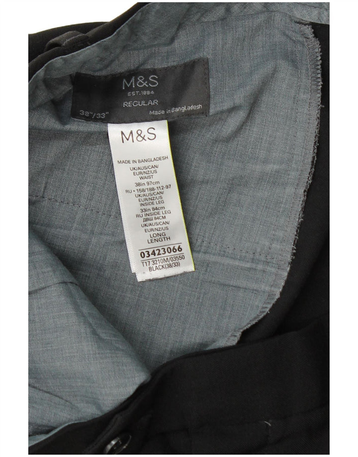 Calça masculina reta regular Marks & Spencer W38 L33 poliéster preto