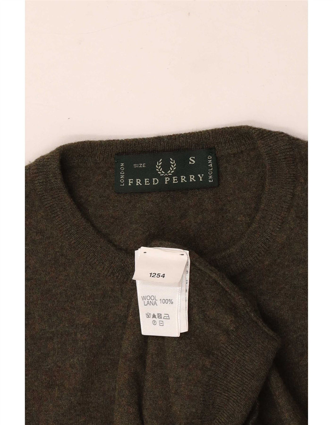 Suéter masculino Fred Perry com gola redonda, pequeno de lã cáqui