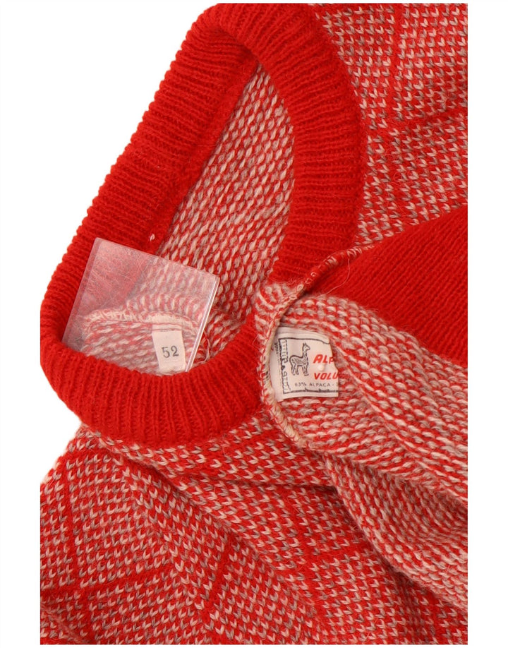 Suéter masculino VINTAGE com gola redonda IT 52 grande vermelho geométrico