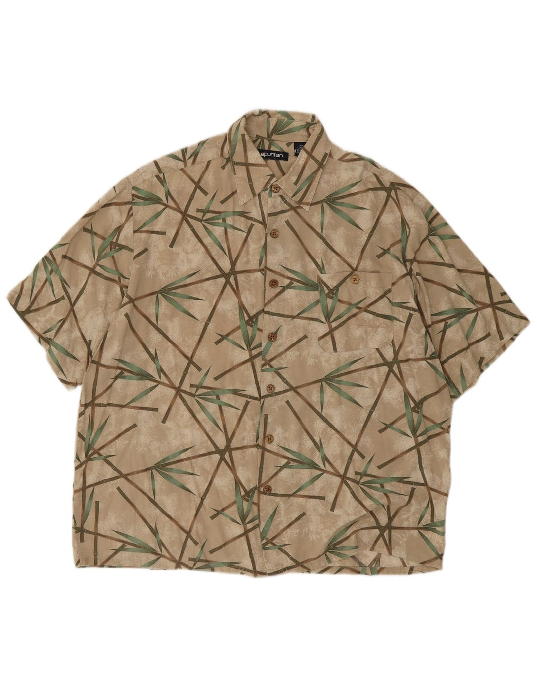 Camisa masculina Puritan Abstract Padrão manga curta tamanho 42/44 grande bege