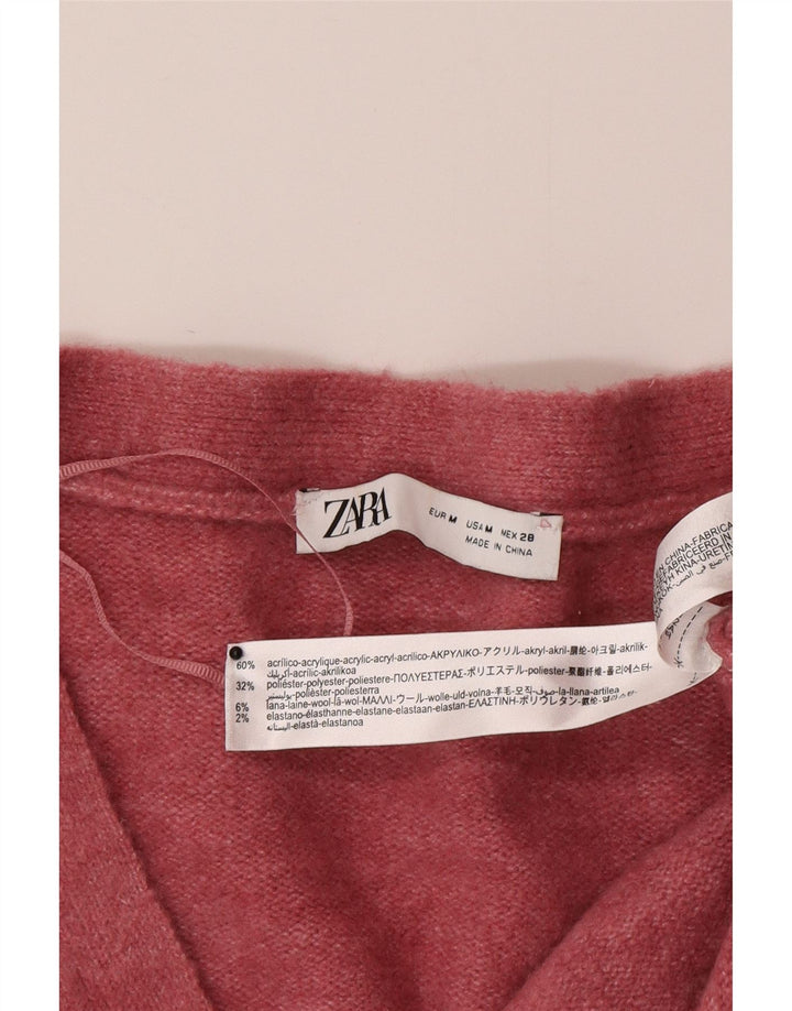Suéter cardigã feminino grande da Zara Reino Unido 14 acrílico rosa médio