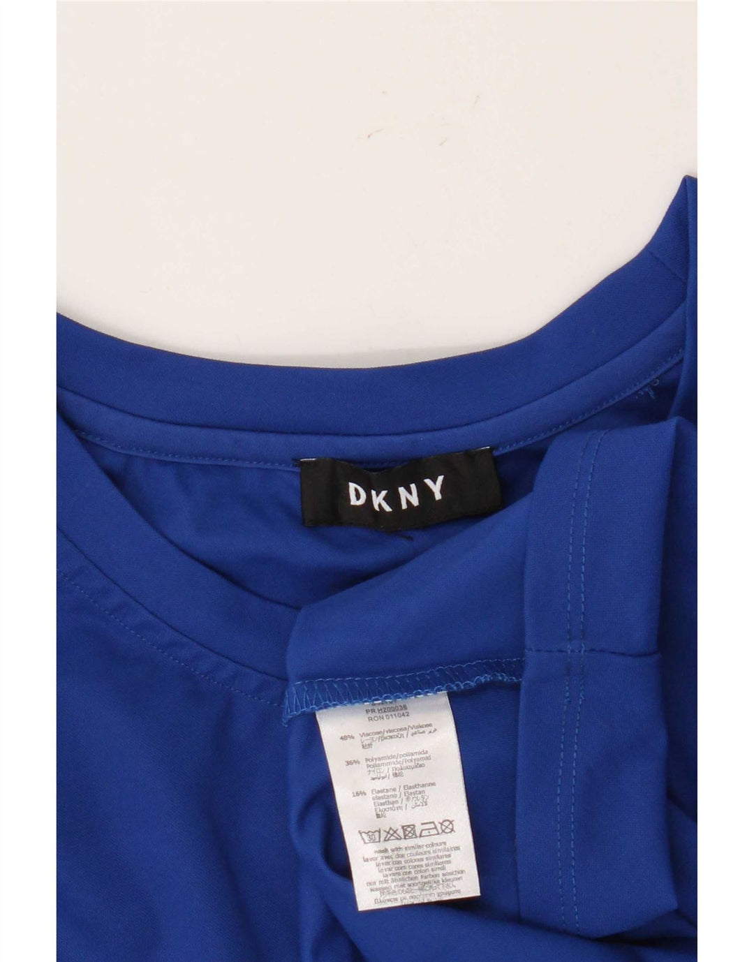 Túnica feminina Dkny com estampa gráfica de manga comprida Reino Unido 14 viscose azul médio