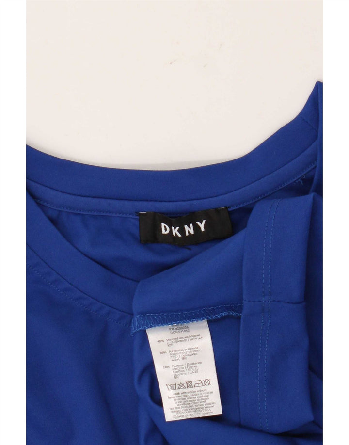 Túnica feminina Dkny com estampa gráfica de manga comprida Reino Unido 14 viscose azul médio