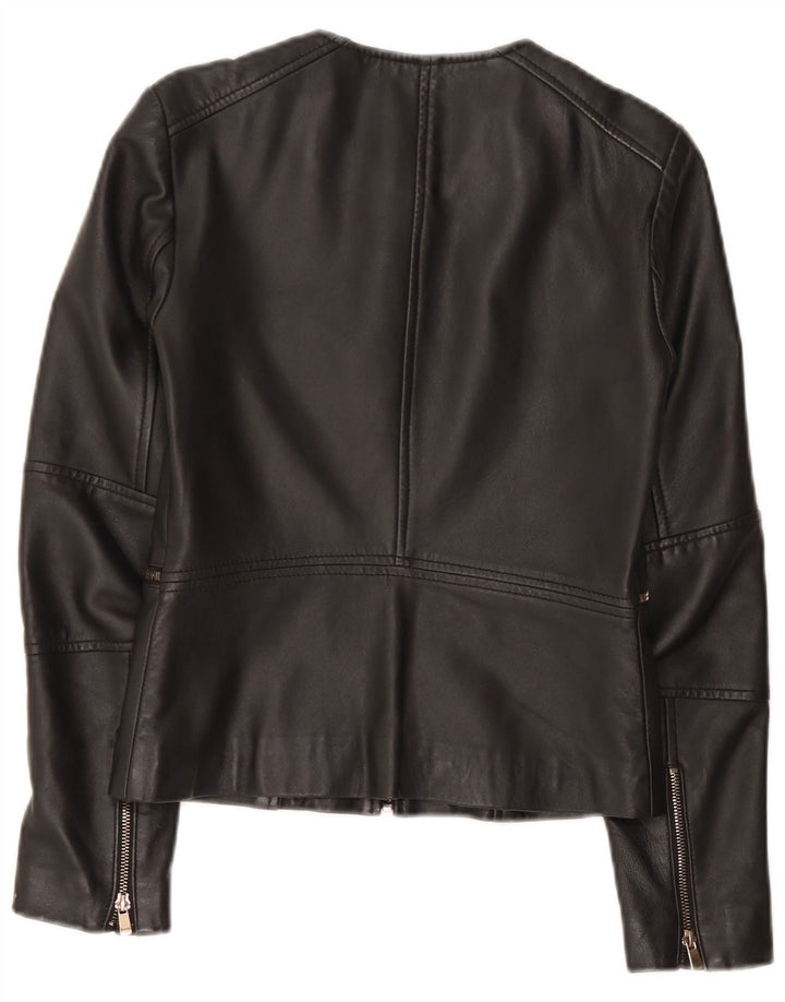 Jaqueta de couro feminina vintage Reino Unido 10 couro preto pequeno