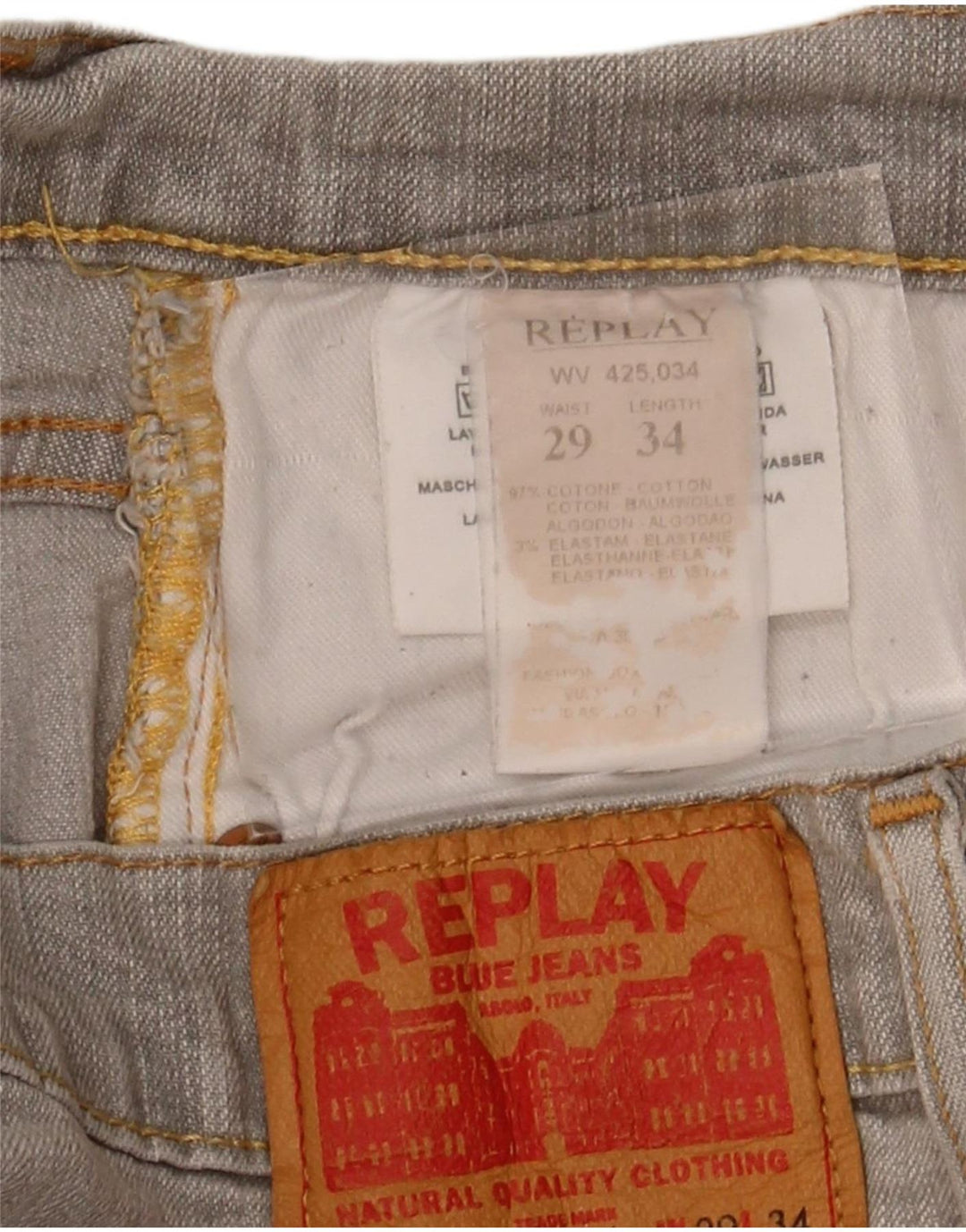 Jeans retos femininos REPLAY W29 L29 algodão cinza
