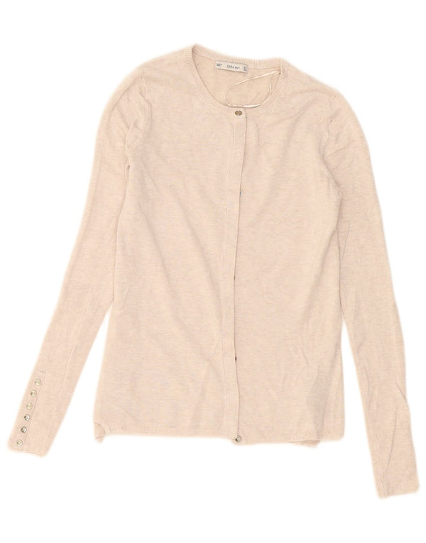 Suéter cardigã feminino Zara Reino Unido 8 pequeno bege viscose