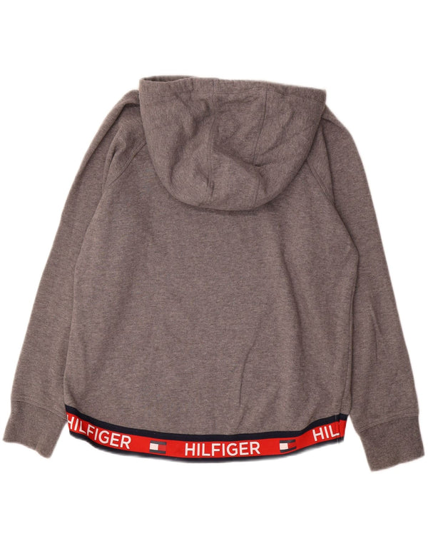 Tommy Hilfiger moletom com capuz gráfico feminino UK 14 bloco de cores cinza médio